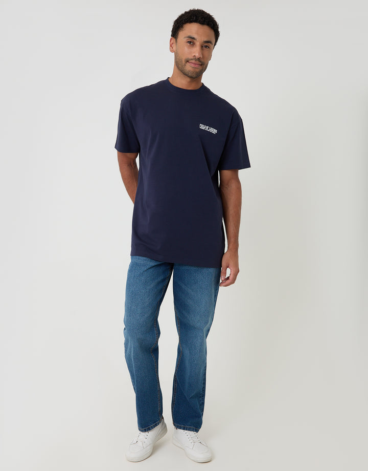 Threadbare Oversized Field of Legends Cotton T-Shirt in Navy - full body