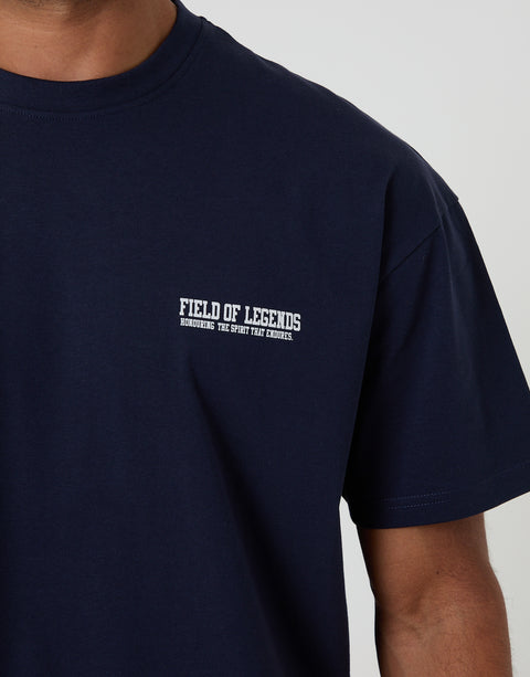 Threadbare Oversized Field of Legends Cotton T-Shirt in Navy - front graphic close up