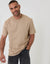 Relaxed Fit Textured Cotton Crew Neck T-Shirt in Stone