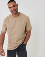 Threadbare Relaxed Fit Textured Cotton Crew Neck T-Shirt in Stone - full view
