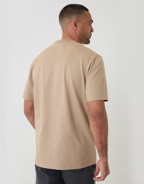 Threadbare Relaxed Fit Textured Cotton Crew Neck T-Shirt in Stone - back view