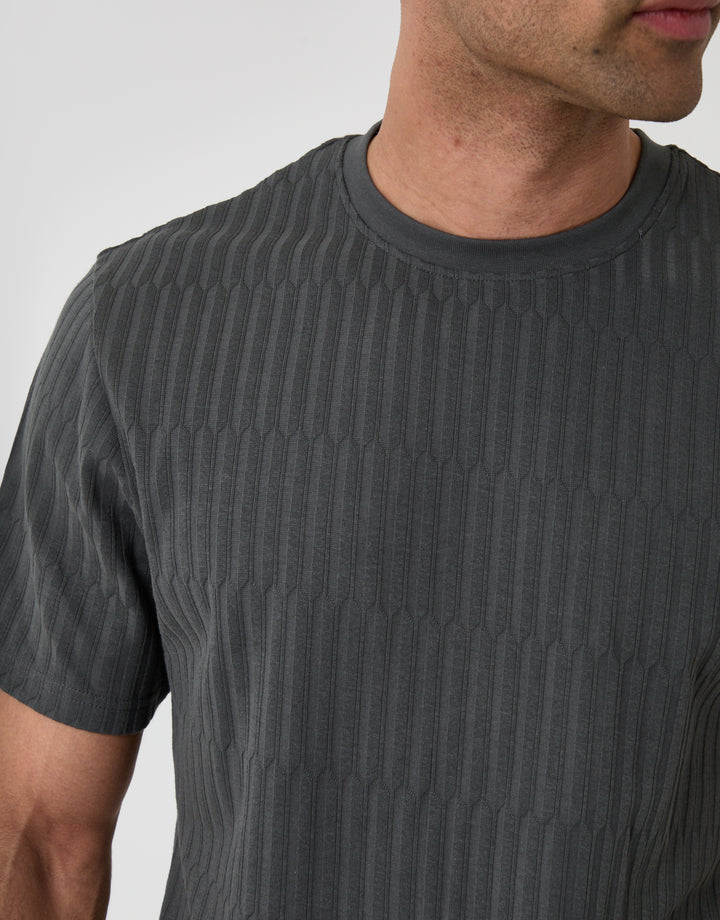 Threadbare Textured Cotton Crew Neck T-Shirt in Charcoal Grey - close up