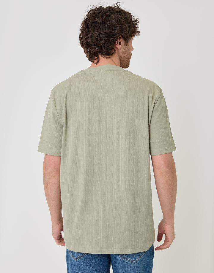 Threadbare Relaxed Fit Cotton Textured T-Shirt in Sage Green - back view
