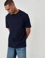 Threadbare Relaxed Fit Cotton Textured T-Shirt in Navy - front view
