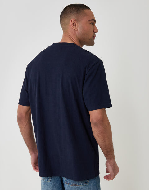 Threadbare Relaxed Fit Cotton Textured T-Shirt in Navy - back view
