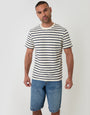 Threadbare Cotton Crew Neck T-Shirt in Ecru Stripe - front view