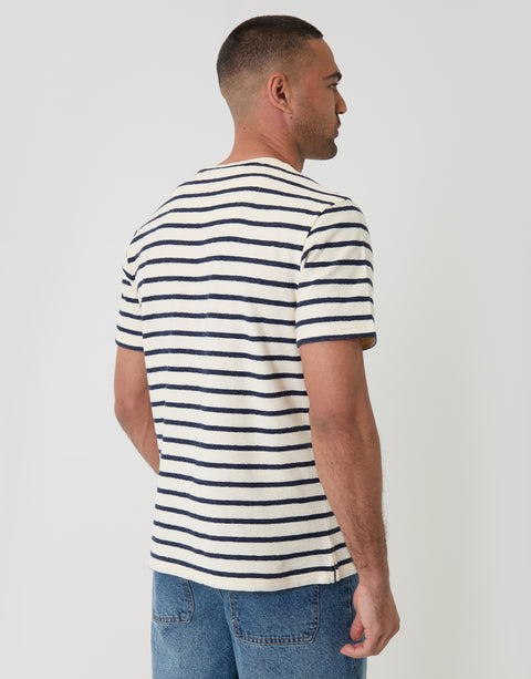 Threadbare Cotton Crew Neck T-Shirt in Ecru Stripe - back view