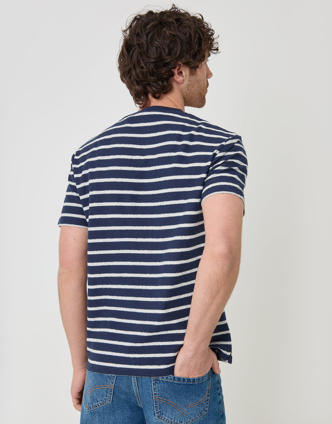 Threadbare Cotton Crew Neck T-Shirt in Navy Stripe - back view