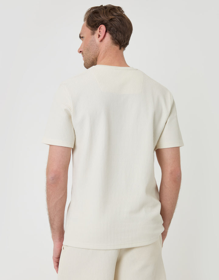 Threadbare Textured Rib Cotton Crew Neck T-Shirt in Ecru - back view