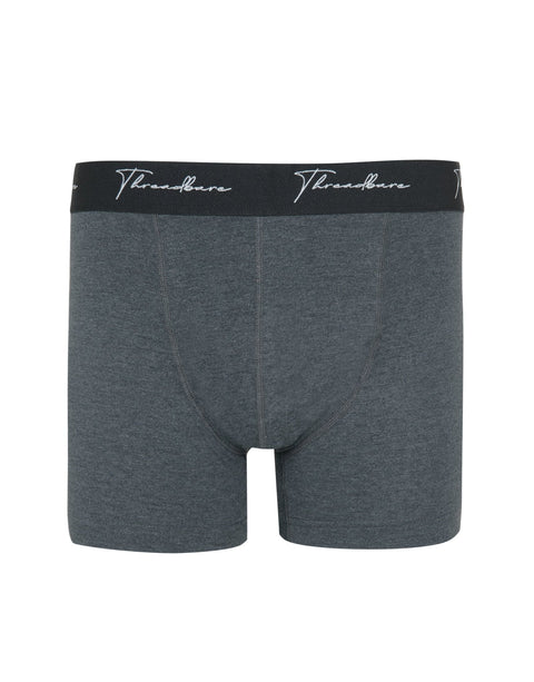 Threadbare Hipster Fit Script Boxer Shorts in Charcoal - flat lay