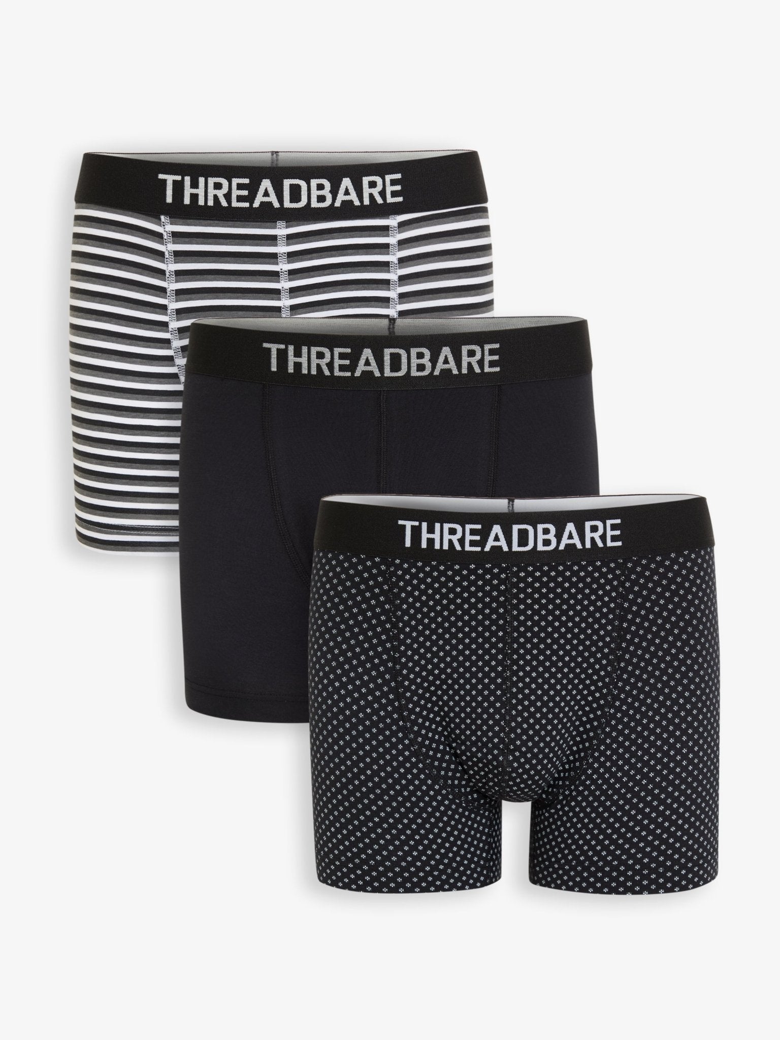 Threadbare Men's 3 Pack Printed Hipster Fit Boxers in Black