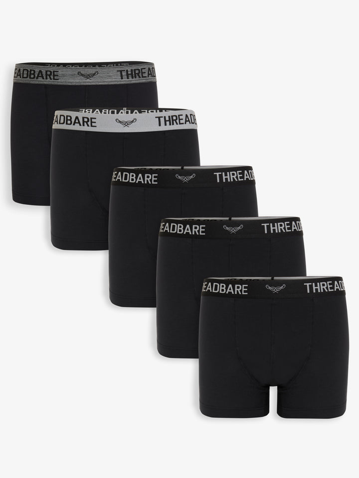 Black Hipster Fit Boxer Shorts (5 Pack)
