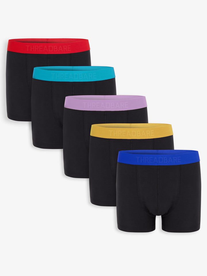 Black Contrast Hipster Fit Boxer Shorts (5 Pack)