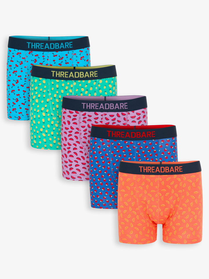 Multi Fruit Print Hipster Fit Boxer Shorts (5 Pack)
