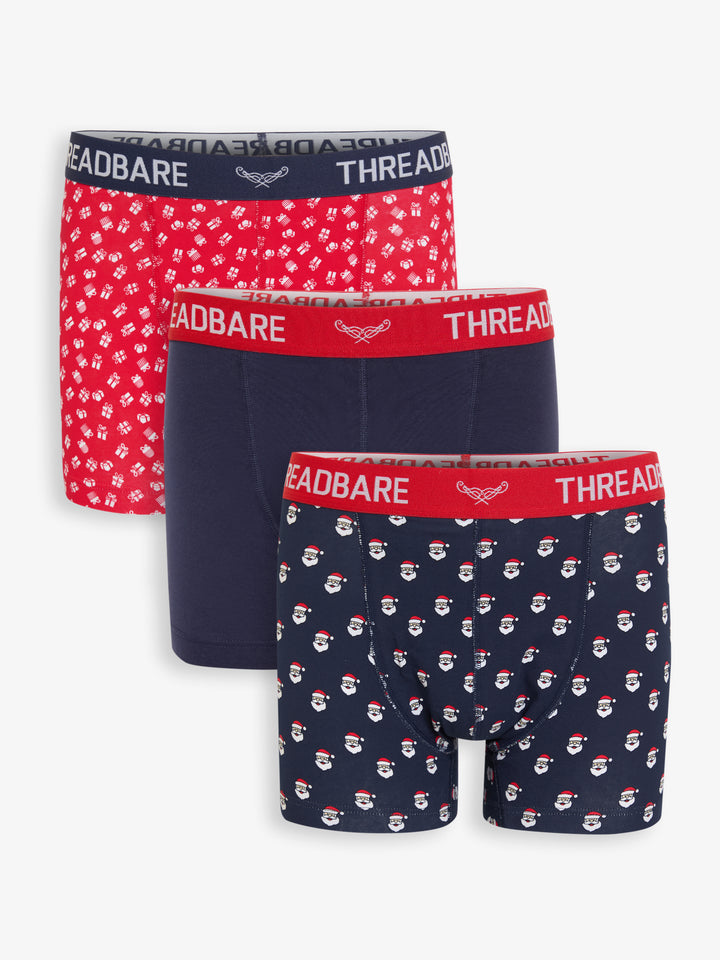 Navy Christmas Print Hipster Fit Boxer Shorts (3 Pack)