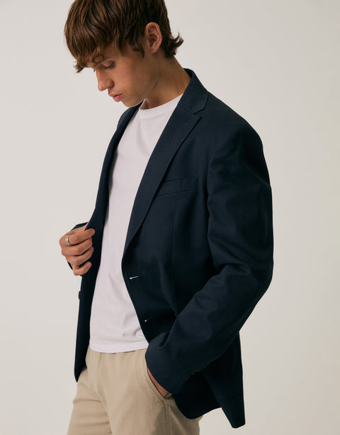 Threadbare Regular Fit Cotton Blazer in Navy - campaign shot