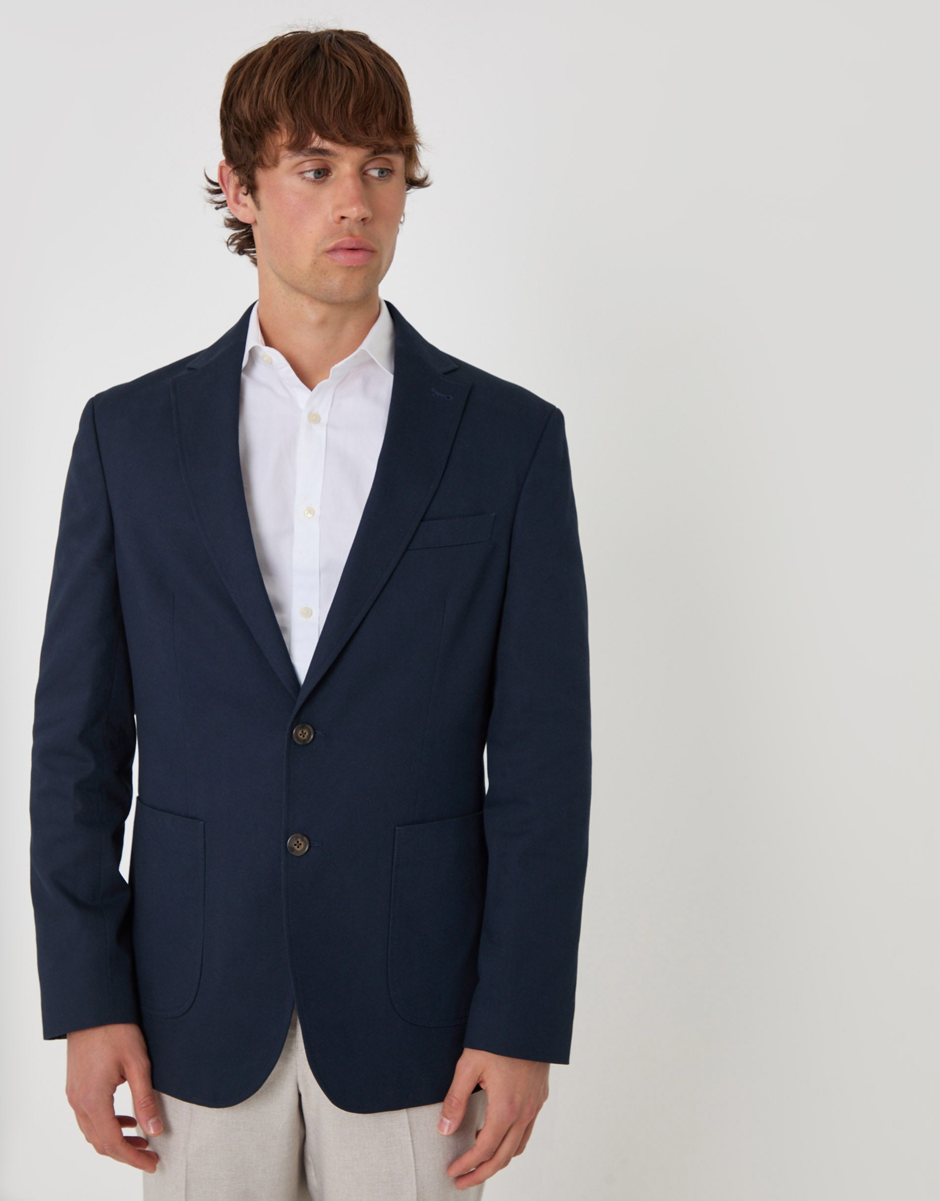 Regular Fit Cotton Blazer in Navy
