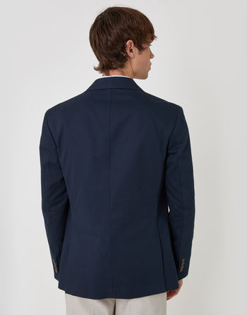 Threadbare Regular Fit Cotton Blazer in Navy - back view