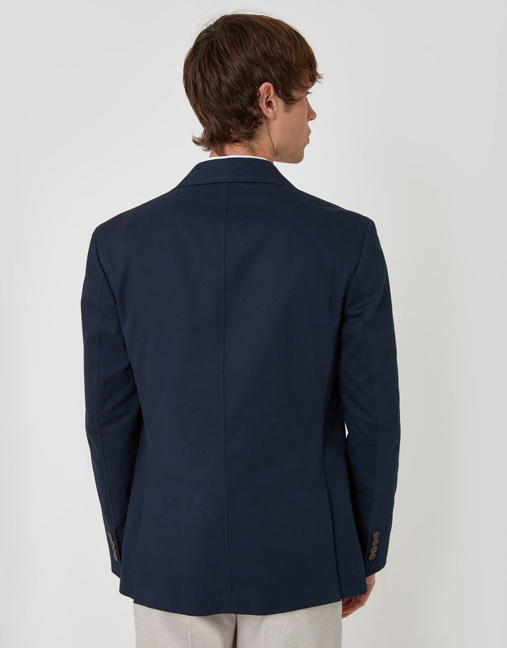 Threadbare Regular Fit Cotton Blazer in Navy - back view