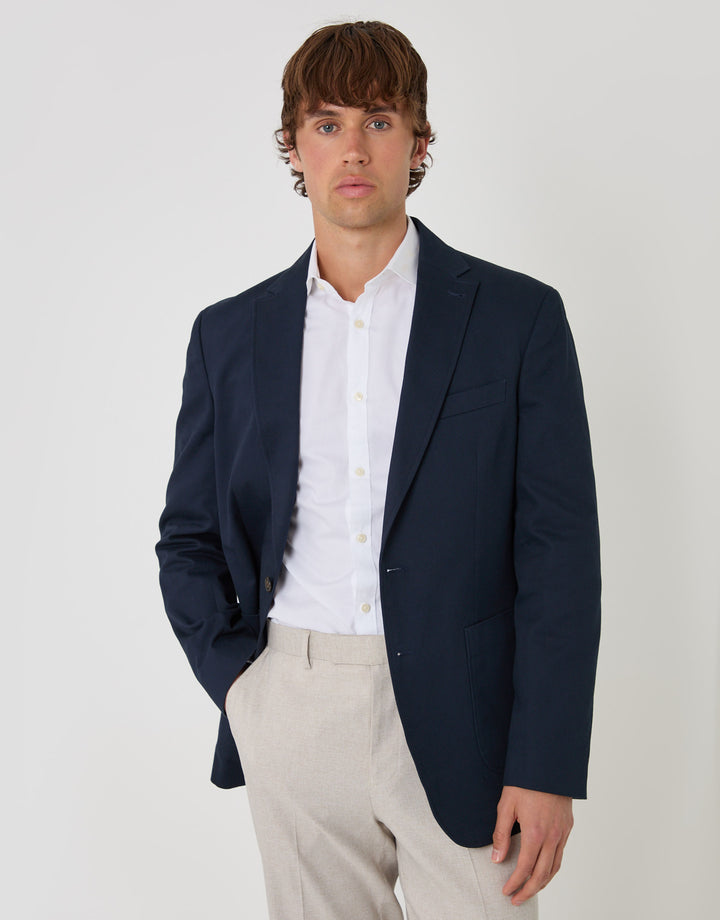 Threadbare Regular Fit Cotton Blazer in Navy - front view