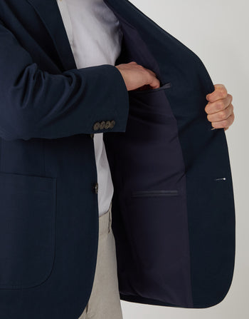 Threadbare Regular Fit Cotton Blazer in Navy - inside detail
