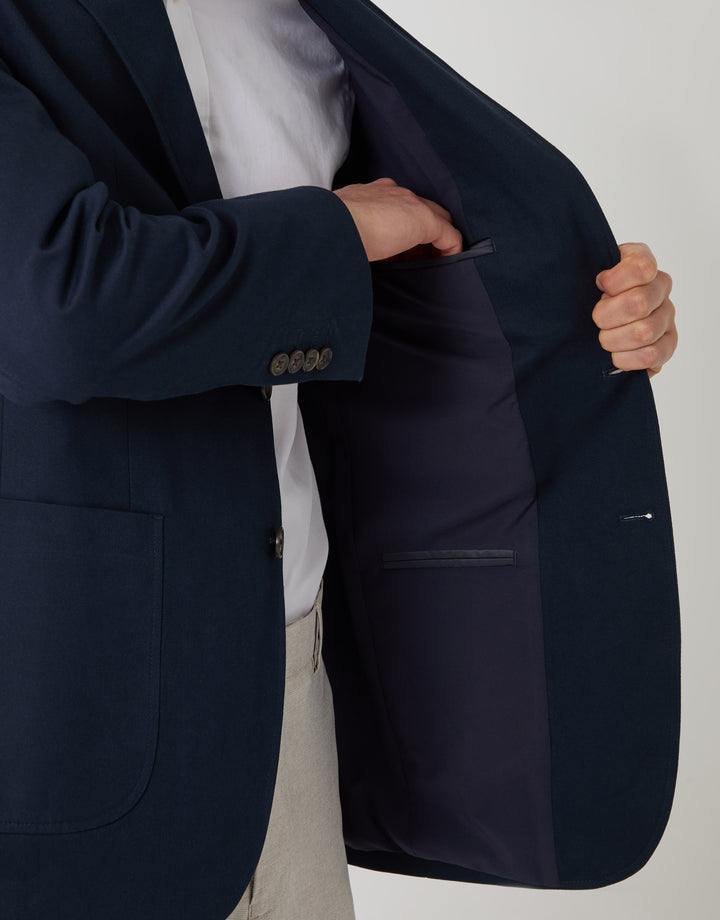 Threadbare Regular Fit Cotton Blazer in Navy - inside detail