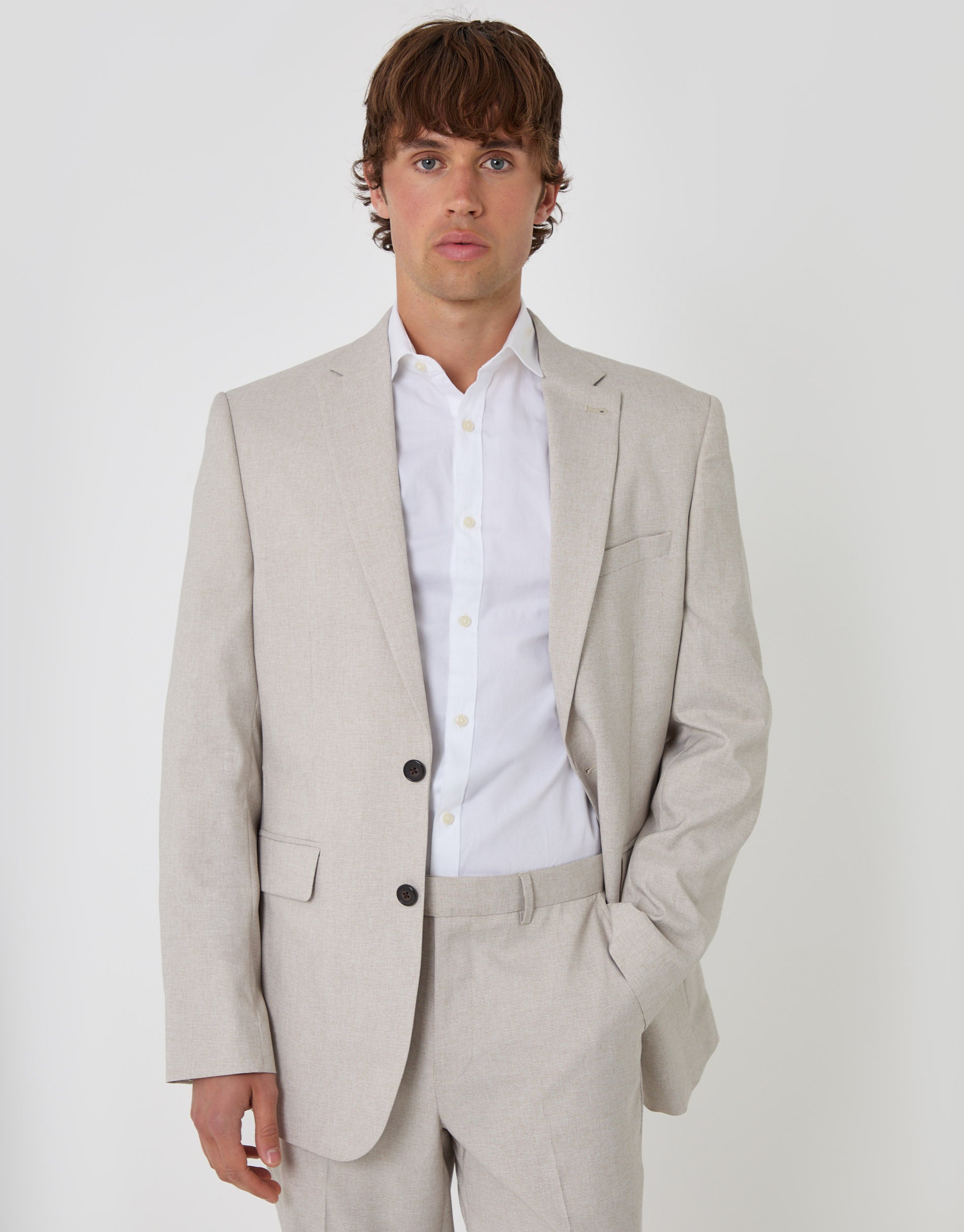 Regular Fit Single Breasted Blazer in Stone