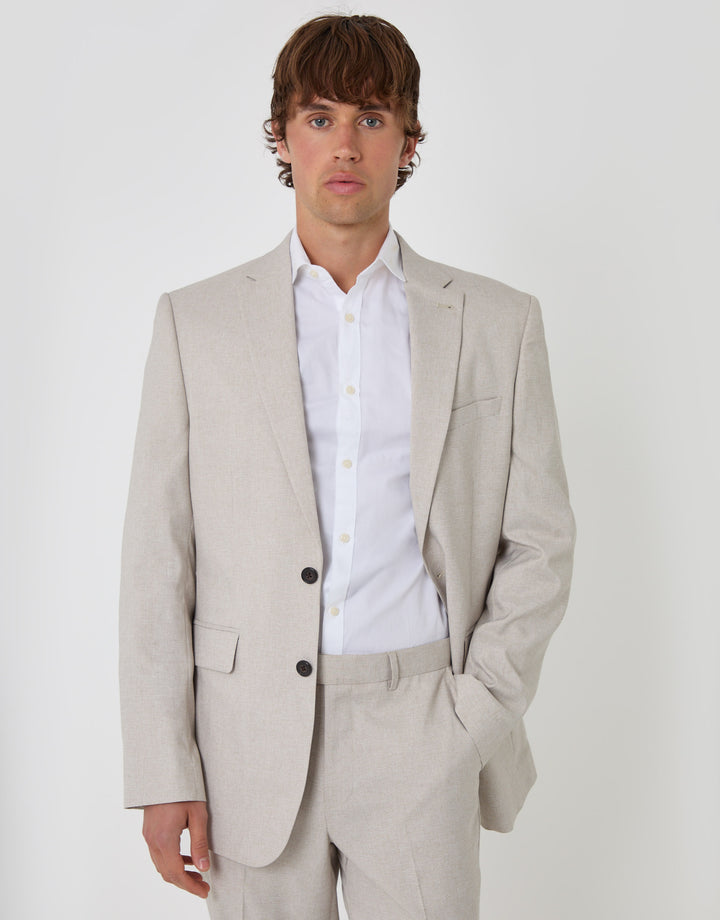 Threadbare Regular Fit Single Breasted Blazer in Stone - front view