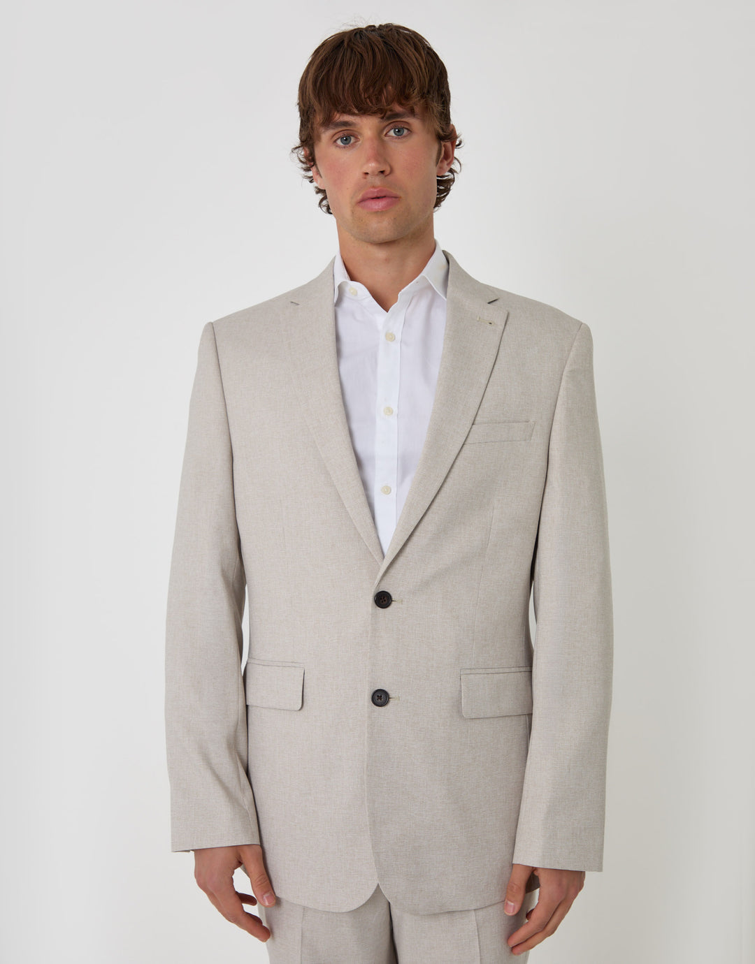 Threadbare Regular Fit Single Breasted Blazer in Stone - front view