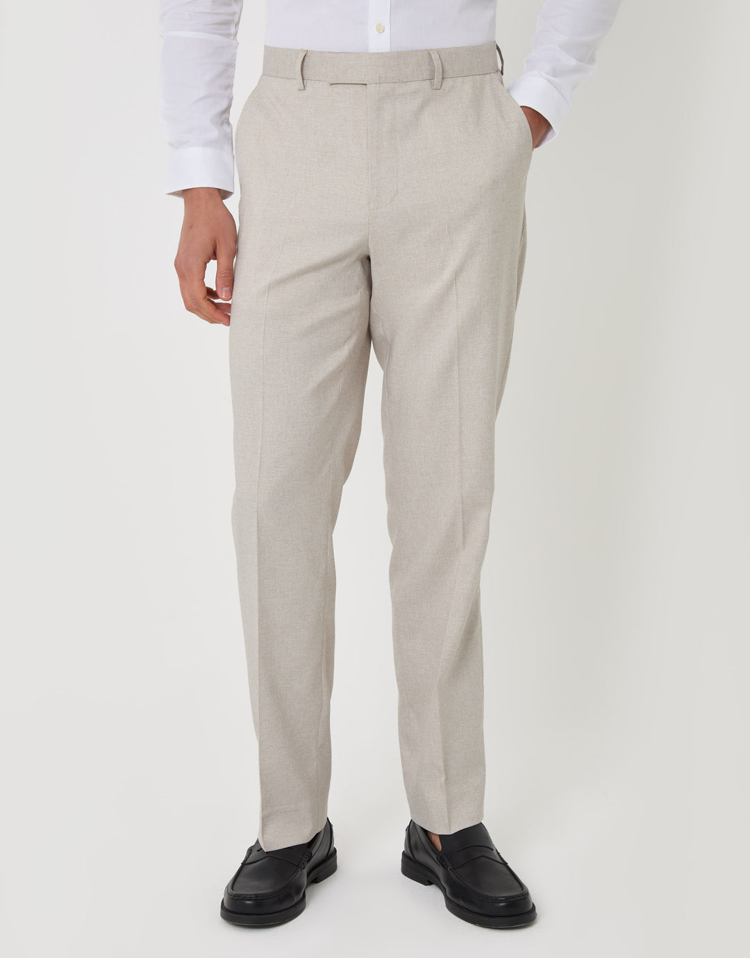 Threadbare Tailored Fit Suit Trousers in Stone - front view