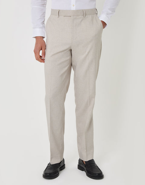 Threadbare Tailored Fit Suit Trousers in Stone - front view