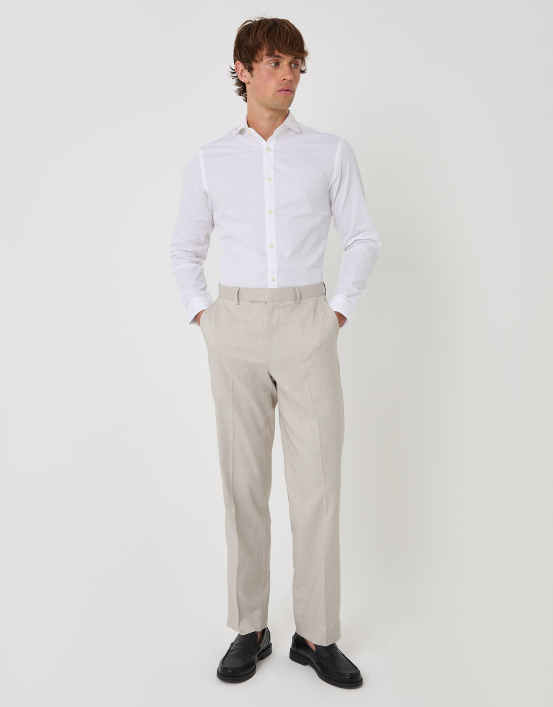 Threadbare Tailored Fit Suit Trousers in Stone - full body