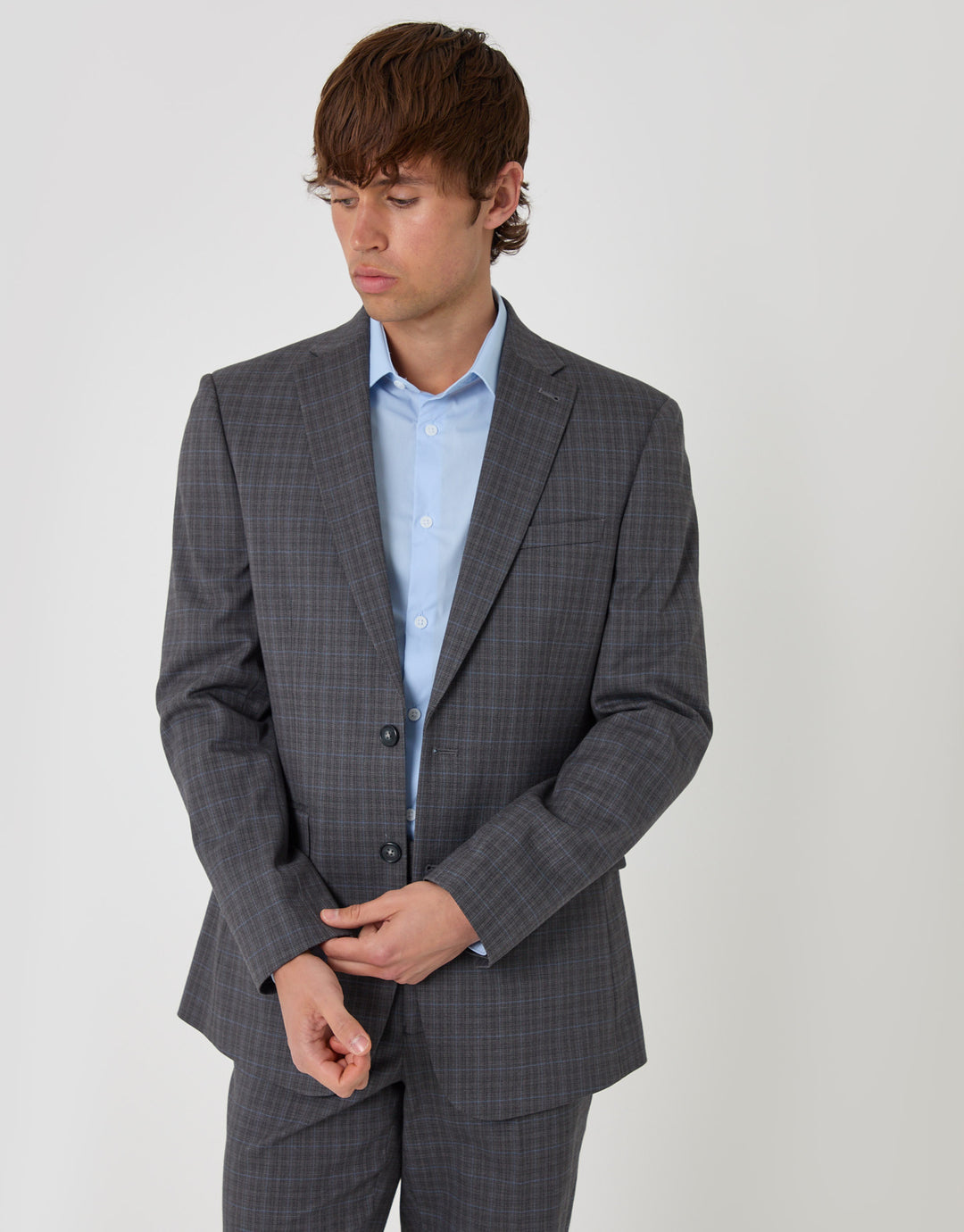 Threadbare Regular Fit Cotton Rich Blazer in Grey Check - front view
