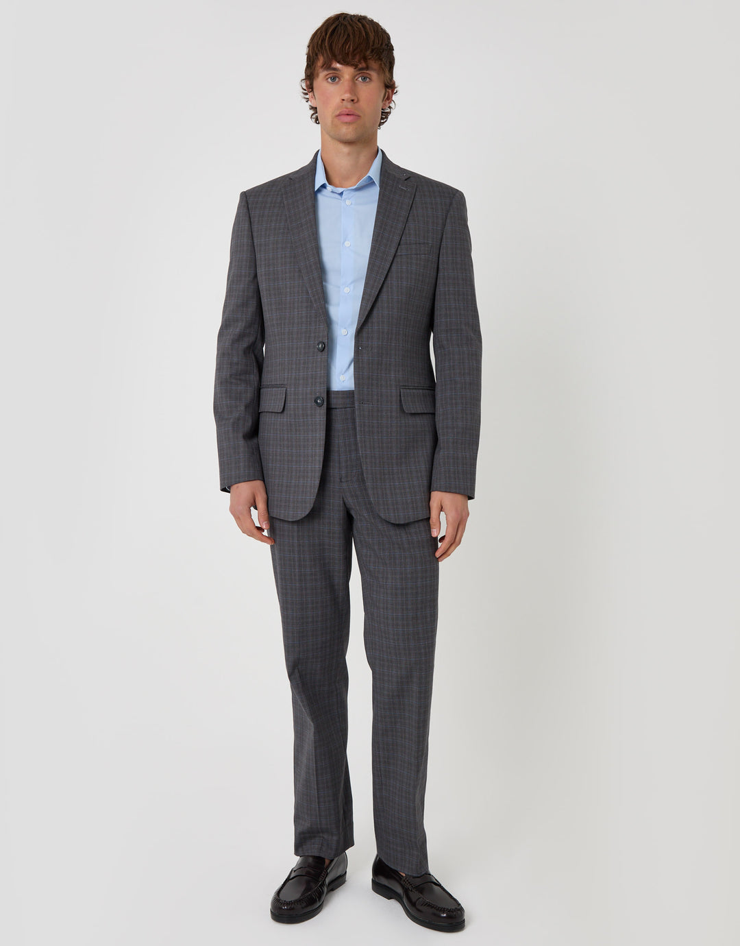 Threadbare Regular Fit Cotton Rich Blazer in Grey Check - full body