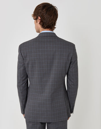 Threadbare Regular Fit Cotton Rich Blazer in Grey Check - back view