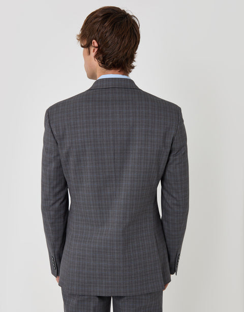 Threadbare Regular Fit Cotton Rich Blazer in Grey Check - back view
