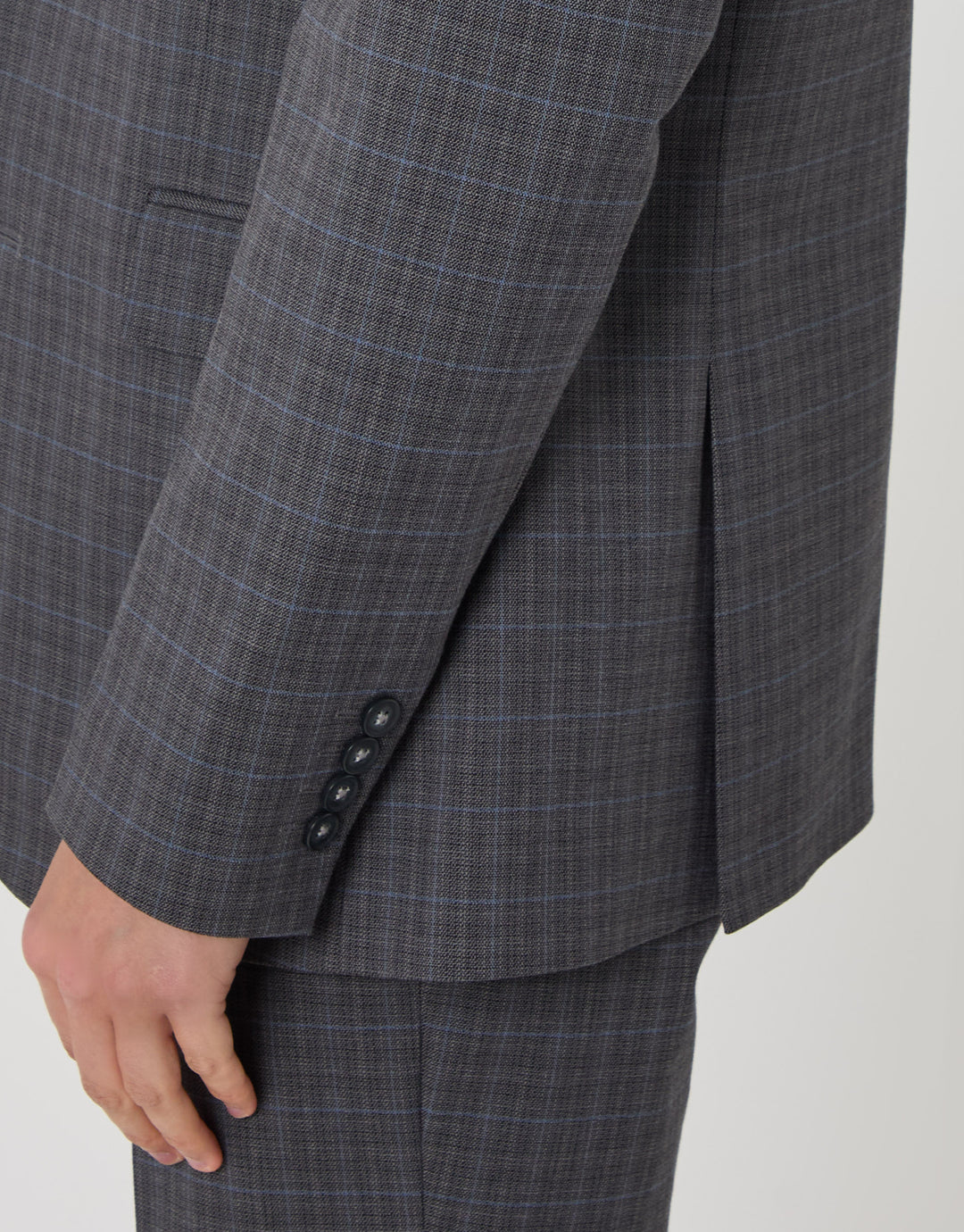 Threadbare Regular Fit Cotton Rich Blazer in Grey Check - cuff detail