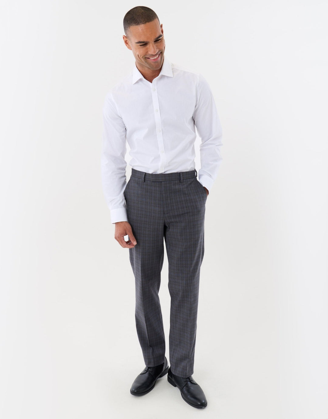 Tailored Fit Suit Trousers in Grey Check