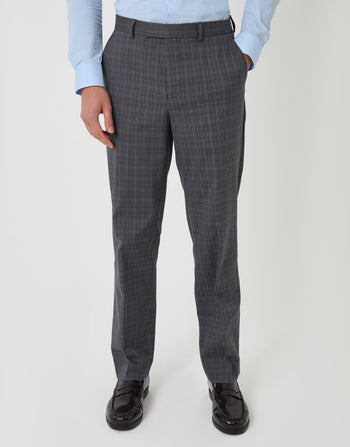 Threadbare Tailored Fit Suit Trousers in Grey Check - front view