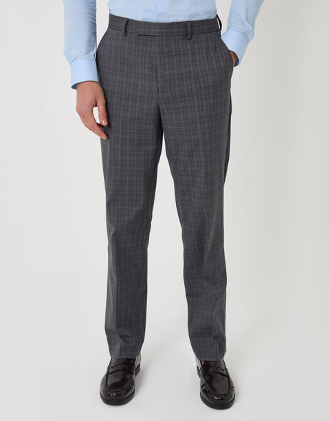 Threadbare Tailored Fit Suit Trousers in Grey Check - front view