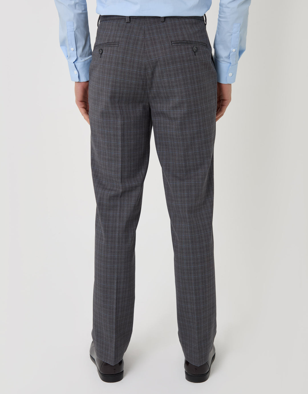 Threadbare Tailored Fit Suit Trousers in Grey Check - back view