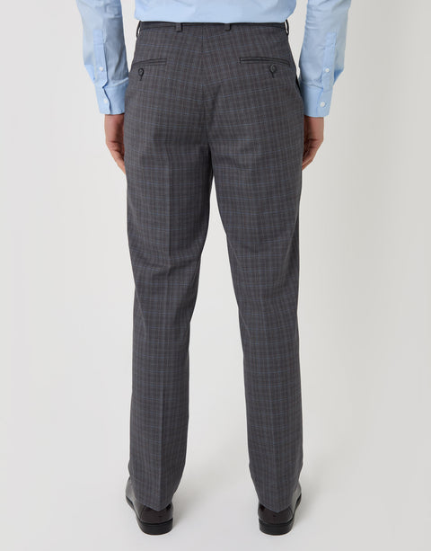 Threadbare Tailored Fit Suit Trousers in Grey Check - back view