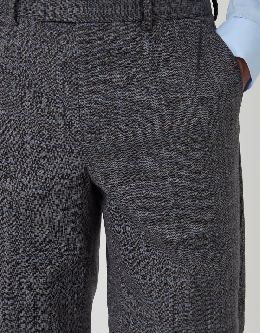 Threadbare Tailored Fit Suit Trousers in Grey Check - close up