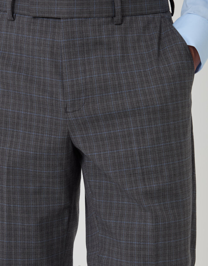 Threadbare Tailored Fit Suit Trousers in Grey Check - close up