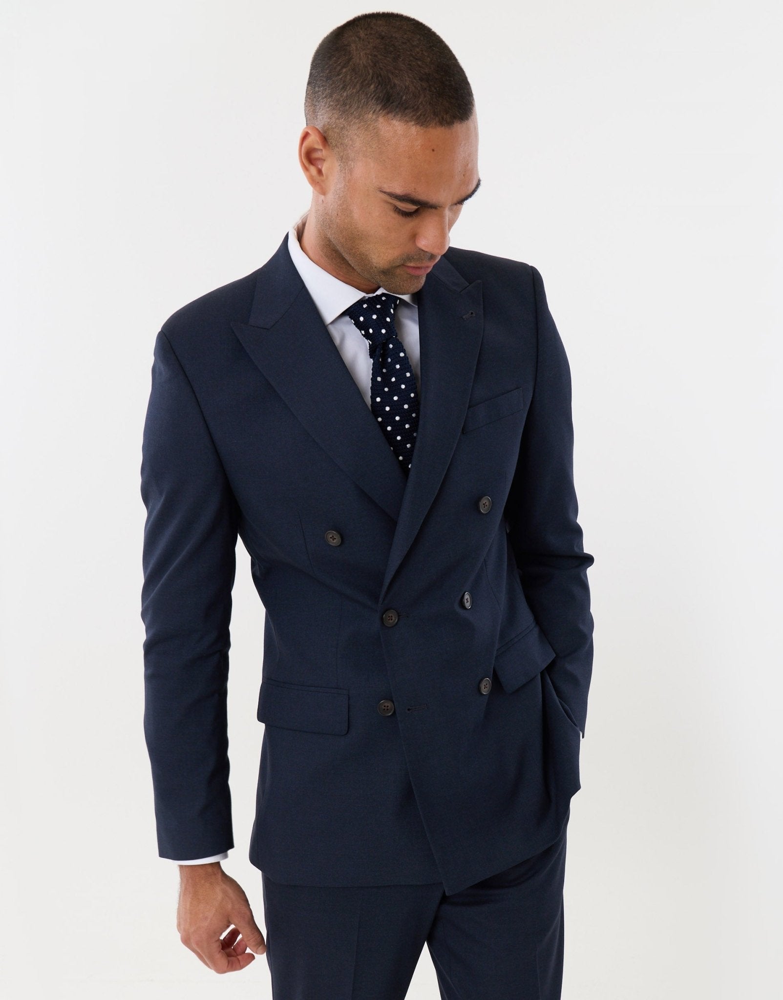 Tailored Fit Double Breasted Blazer in Navy