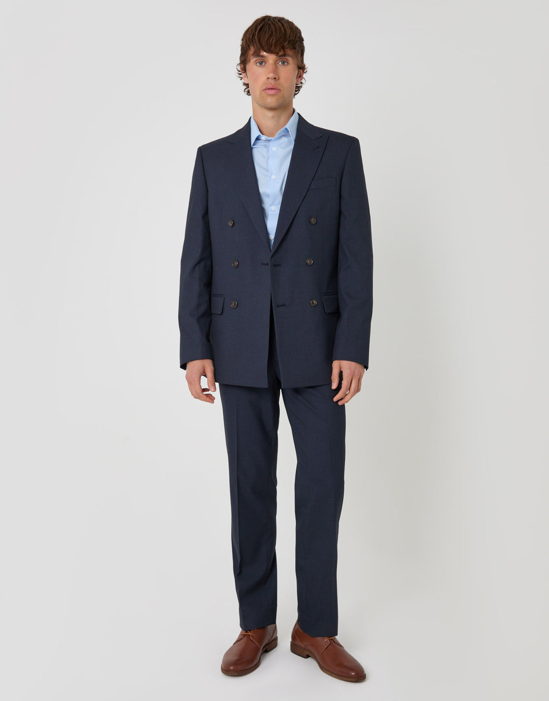Threadbare Regular Fit Double Breasted Blazer in Navy - full body