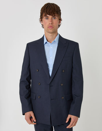 Threadbare Regular Fit Double Breasted Blazer in Navy - front view