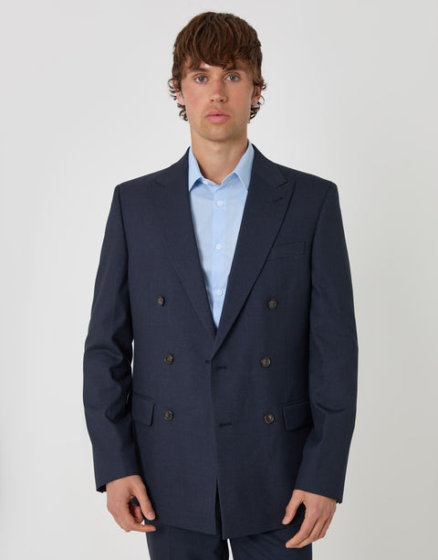 Threadbare Regular Fit Double Breasted Blazer in Navy - front view