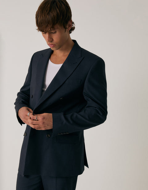 Threadbare Regular Fit Double Breasted Blazer in Navy - campaign shot