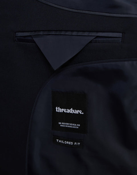 Threadbare Tailored Fit Single Breasted Blazer in Navy - cuff close up